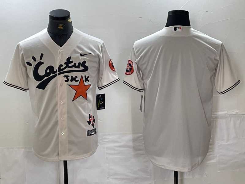Men%27s Houston Astros Blank Cream Cactus Jack Cool Base Jersey